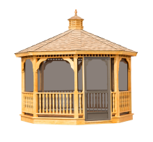 Wood Gazebo 12' x 12' Octagon Single Roof with Screens and Bee's Wax Stain