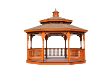 Wood Gazebo 14' x 14' Octagon Double Roof with Queen Anne Braces, Turned Posts, & Wilderness Series Teak Stain