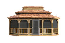 Wood Gazebo 14' x 24' Oval Double Roof with Windows and Cedar Shakes